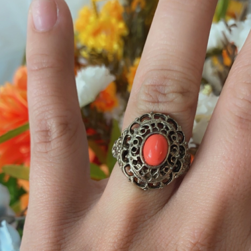 Vintage wrap intricate ring with orange stone